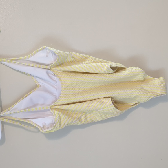 Cream and Neon Yellow One Piece Swimsuit with Tie Straps - Picture 3 of 4